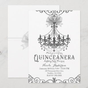 White & Silver White Bow Chic Quinceañera 15 15th Invitation