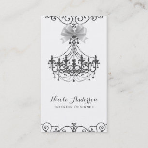 White & Silver White Bow Vintage Glam Designer Business Card