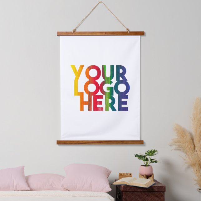 White Simple Business Logo Hanging Tapestry (Bedroom)