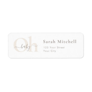 White Simple Chic Oh Baby Shower Return Address