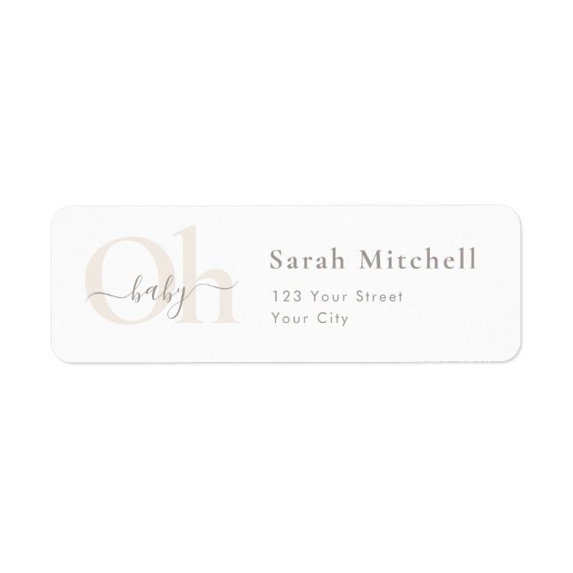 White Simple Chic Oh Baby Shower Return Address (Front)