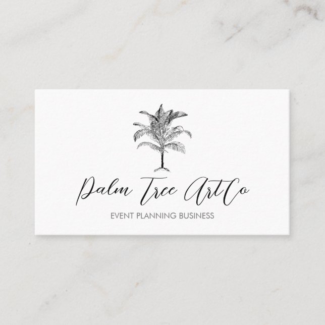 White Simple Classic Tree Palm Business Card (Front)