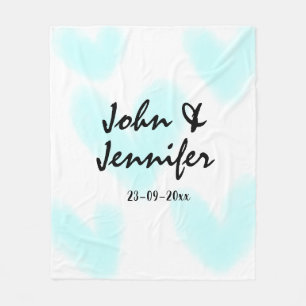 white simple minimal text style wedding blue heart fleece blanket