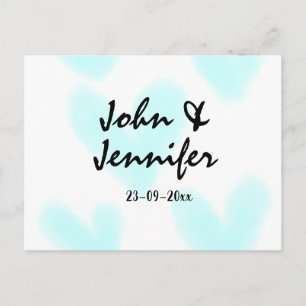 white simple minimal text style wedding blue heart holiday postcard