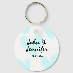 white simple minimal text style wedding blue heart keychain