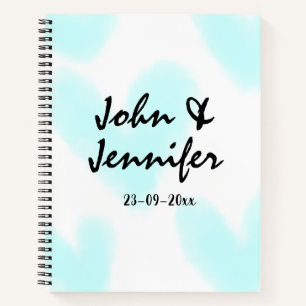 white simple minimal text style wedding blue heart notebook