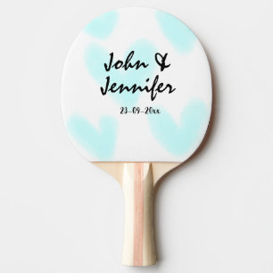 white simple minimal text style wedding blue heart ping pong paddle