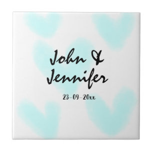 white simple minimal text style wedding blue heart tile