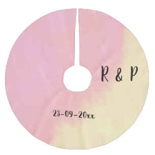 white simple minimal text style wedding pink yello brushed polyester tree skirt
