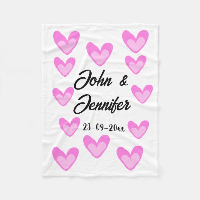 white simple minimal text style wedding pinkheart  fleece blanket (Front)