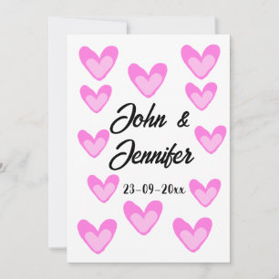 white simple minimal text style wedding pinkheart invitation