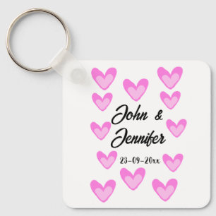 white simple minimal text style wedding pinkheart keychain