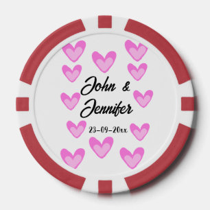 white simple minimal text style wedding pinkheart poker chips