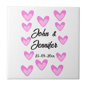 white simple minimal text style wedding pinkheart  tile