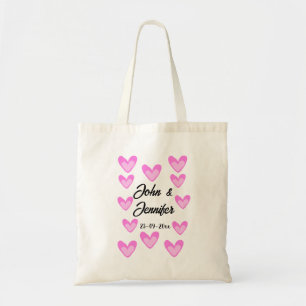 white simple minimal text style wedding pinkheart  tote bag