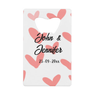 white simple minimal text style wedding red heart  credit card bottle opener