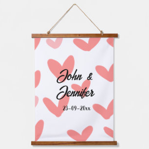 white simple minimal text style wedding red heart hanging tapestry