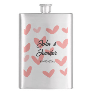 white simple minimal text style wedding red heart  hip flask