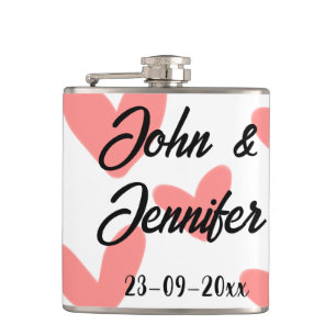 white simple minimal text style wedding red heart hip flask