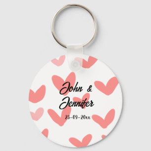 white simple minimal text style wedding red heart keychain