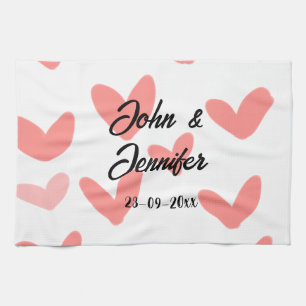 white simple minimal text style wedding red heart kitchen towel