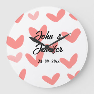 white simple minimal text style wedding red heart large clock
