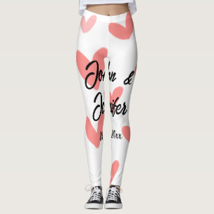 white simple minimal text style wedding red heart leggings