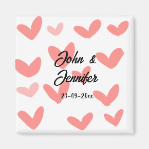 white simple minimal text style wedding red heart  magnet