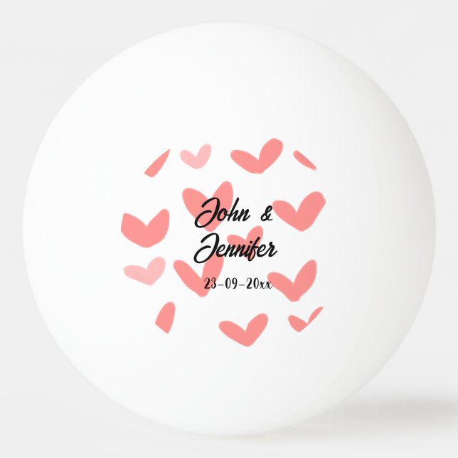 white simple minimal text style wedding red heart  ping pong ball (Front)