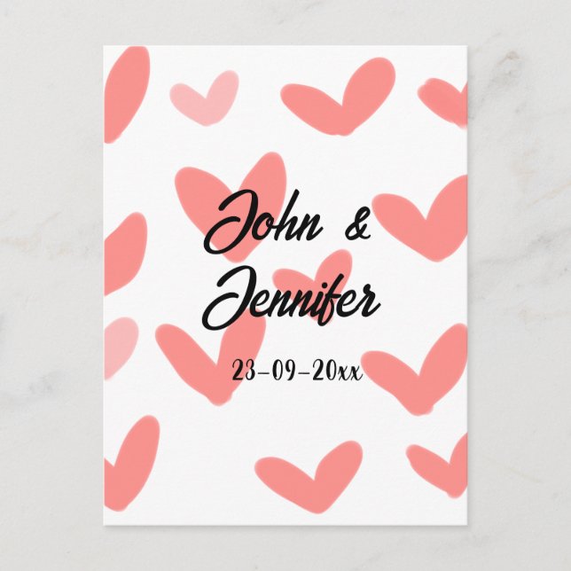 white simple minimal text style wedding red heart  postcard (Front)