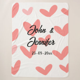 white simple minimal text style wedding red heart  sherpa blanket