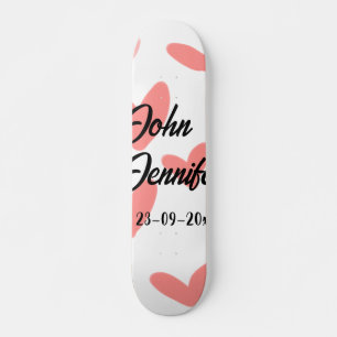 white simple minimal text style wedding red heart skateboard