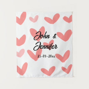 white simple minimal text style wedding red heart tapestry