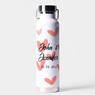 white simple minimal text style wedding red heart water bottle