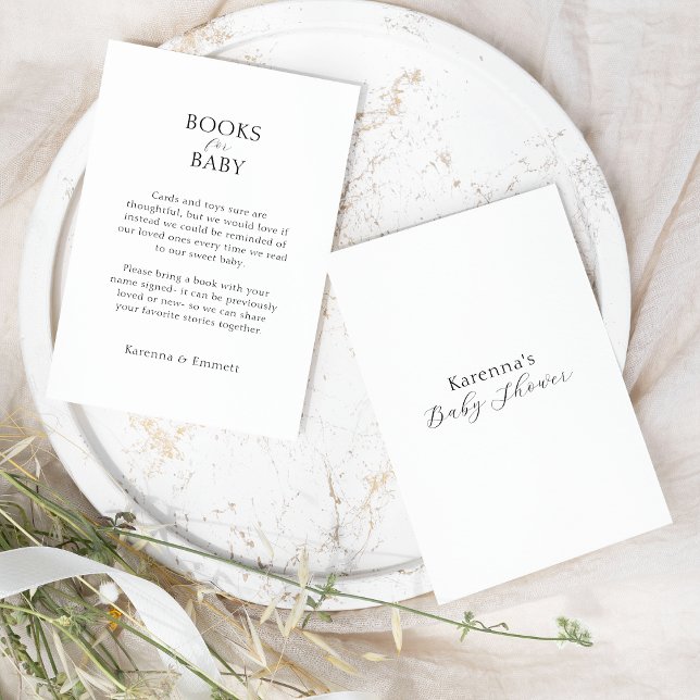 White Simple Minimalist Baby Shower Books For Baby Enclosure Card (Creator Uploaded)