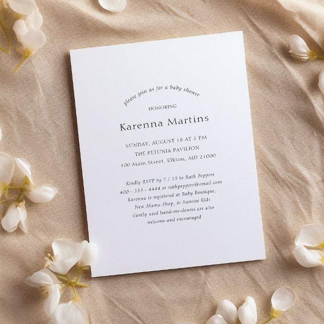 White Simple Minimalist Gender Neutral Baby Shower Invitation (Creator Uploaded)