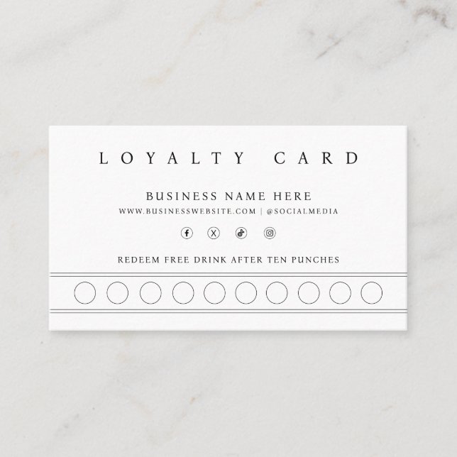 White Simple Minimalist Punch Style Reward Program Loyalty Card (Front)