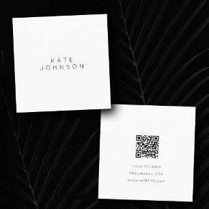 White Simple Minimalist QR Code Square Business Card