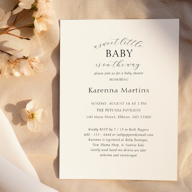 White Simple Minimalist Sweet Little Baby Shower Invitation (Creator Uploaded)