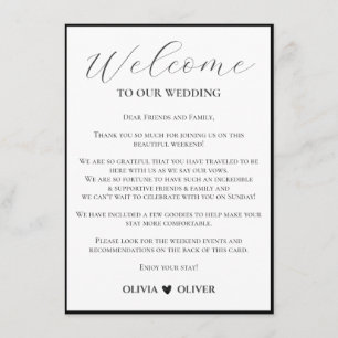 White simple minimalist wedding weekend itinerary enclosure card