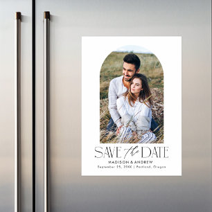 White   Simple Modern Arch Photo Save the Date Magnetic Invitation