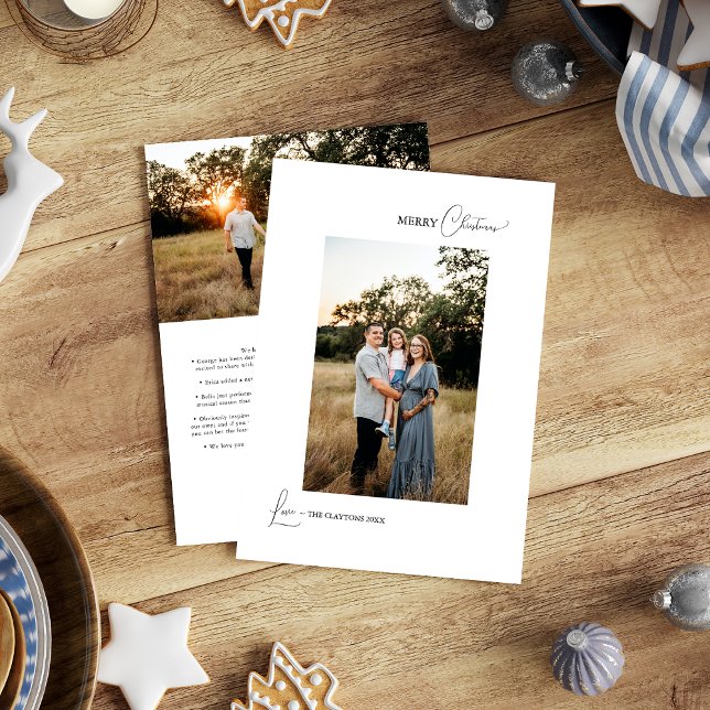 White Simple Modern Christmas Letter and Photo Holiday Card (Creator Uploaded)