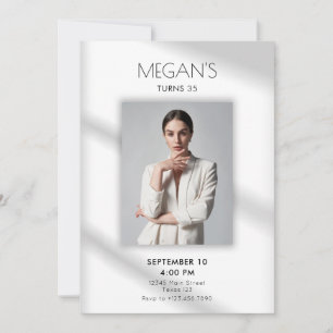 White simple modern elegant photo birthday  invitation