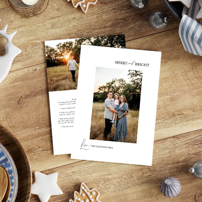 White Simple Modern Merry and Bright Photo Holiday Card (Creator Uploaded)
