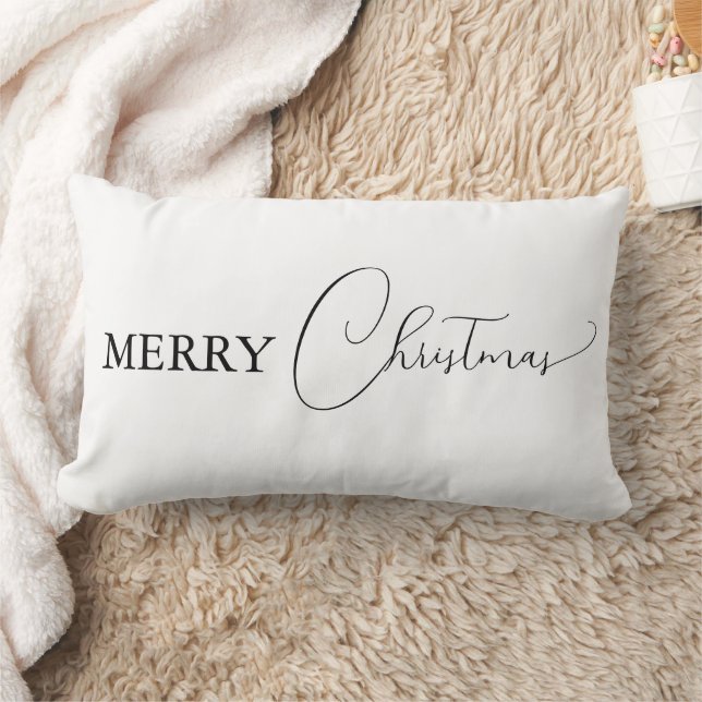 White Simple Modern Merry Christmas Custom Lumbar Pillow (Blanket)