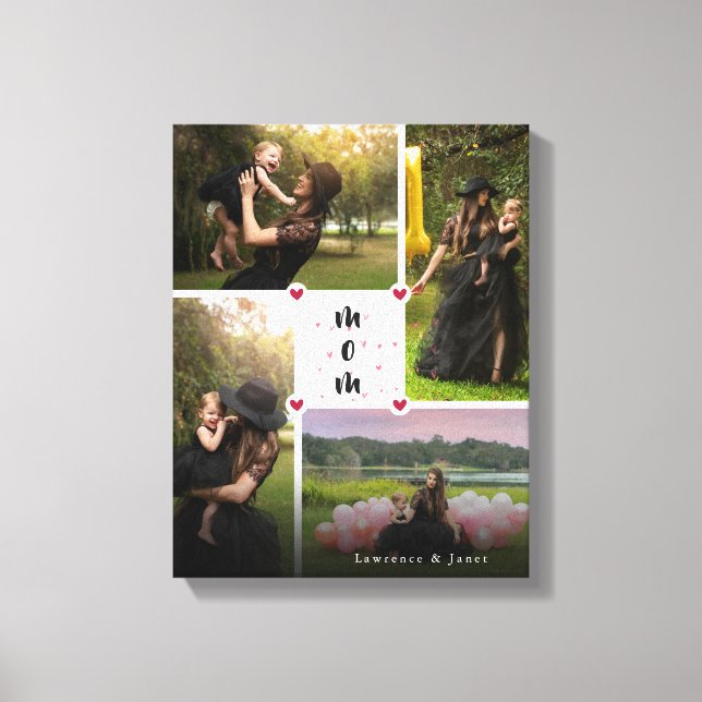 White Simple Personalized Love You Collage Photo Canvas Print (Front)