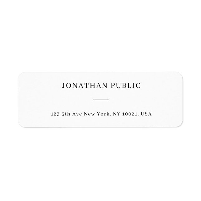 White Simple Personalized Template Return Address (Front)