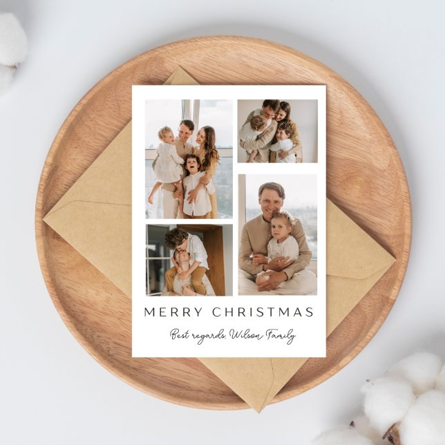 White Simple Photo Collage Merry Christmas Card (Creator Uploaded)