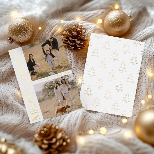 White Simple Photo "Merry and Bright" Text Foil Holiday Card (Creator Uploaded)