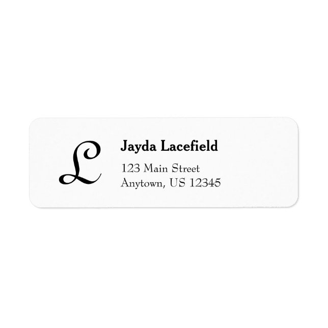 White Simple Plain Monogram Return Address Labels (Front)